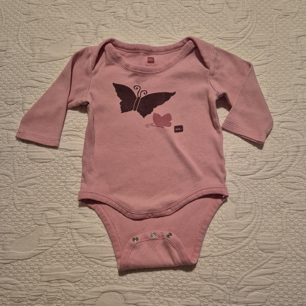 Tea Collection girls 3-6 months light pink long sleeve bodysuit GUC